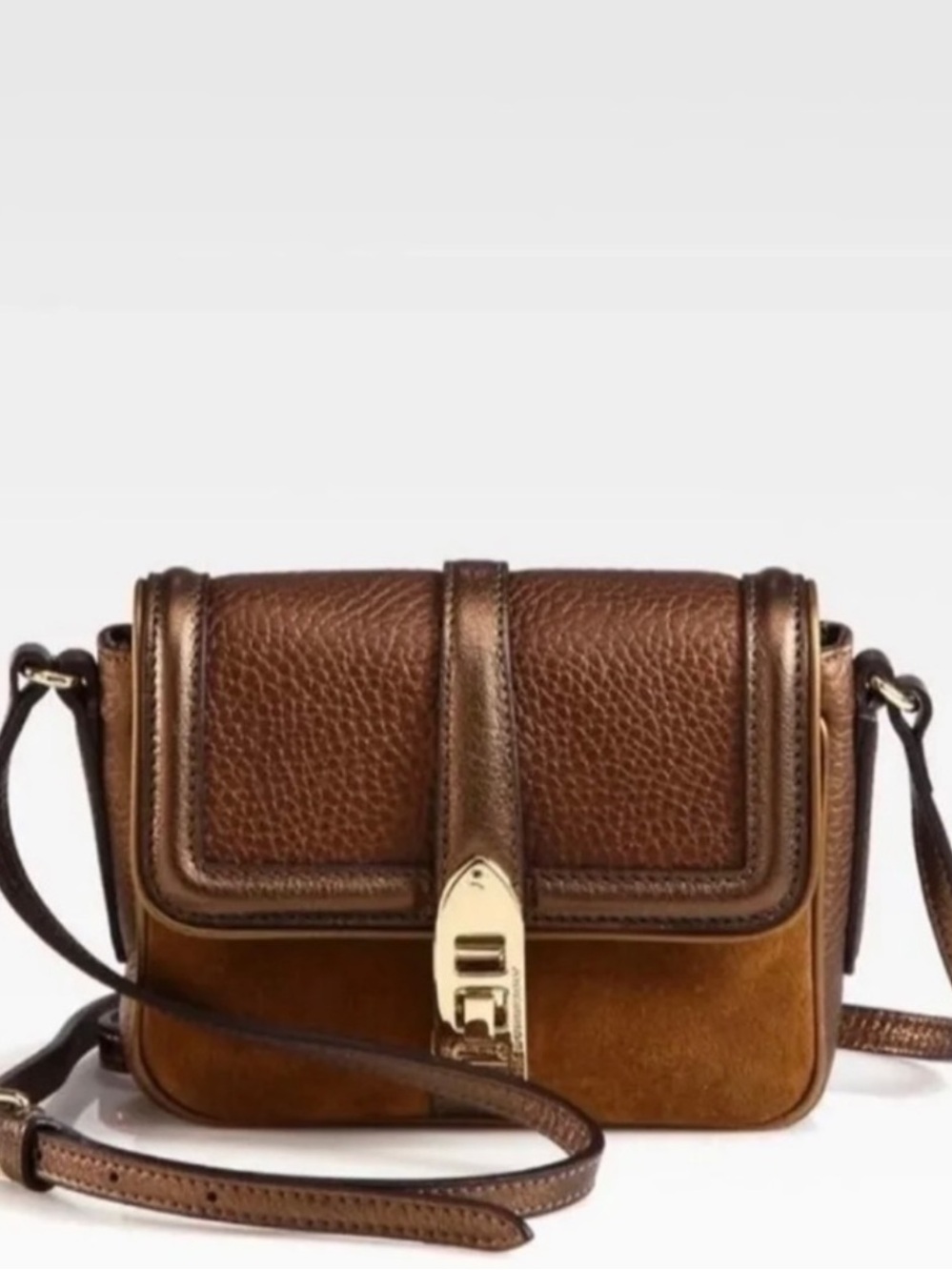Burberry Brown Leather and Suede Crossbody with Gold Lock